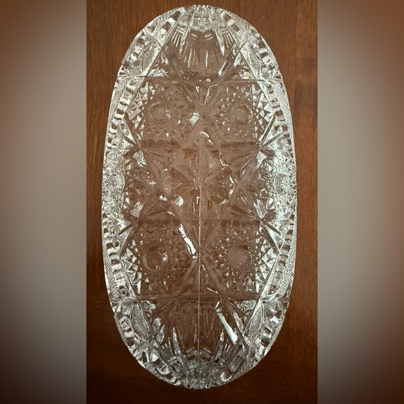 IMPERIAL GLASS RELISH DISH Nucut Pressed Crystal Saw Tooth Edge Vintage 11” - Picture 4 of 11